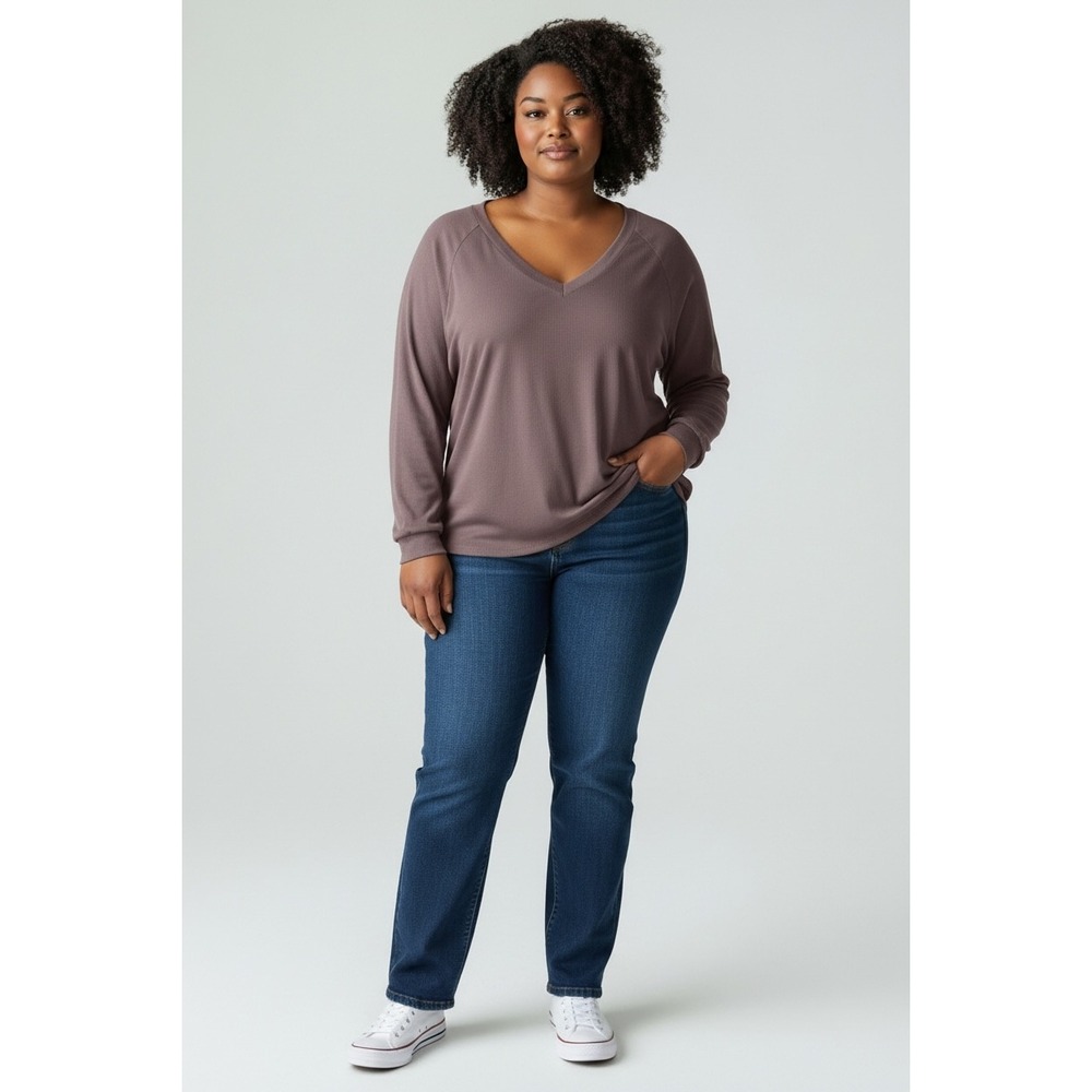 1.4.3. Story by Line Up Womens Long Sleeve V Neck Waffle Knit‎ Top Mauve Size L